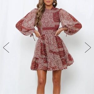 NWT Hello Molly ruffle neck pattern fit and flare mini dress size 4